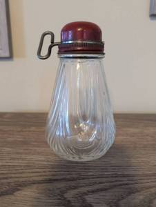 lot 868 image: 1920s Glass Sugar Shaker with Red Metal Lid