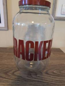 lot 879 image: Large Glass Storage Jar with Red Lettering