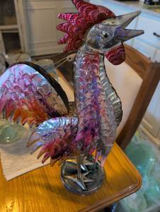 lot 894 image: Metal Rooster Sculpture with Iridescent Finish