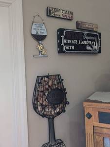 lot 908 image: Wine Theme Wall Decor Collection with Cork Holder