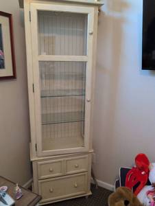 Cream Display Cabinet with Storage Drawers