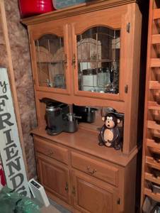 lot 928 image: Oak China Cabinet with Glass Display contents not included