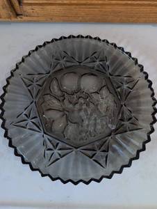 Smoke Gray Glass Serving Plate with Star Pattern
