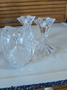 lot 971 image: Cut Crystal vase and candle stick holders
