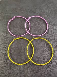 lot 2001 image: Twisted Hoop Earring Set Pink and Yellow