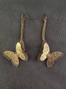 lot 2007 image: Gold Tone Filigree Butterfly Dangle Earrings
