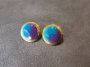 lot 2019 image: Gold-Tone Turquoise and Purple Enamel Stud Earrings