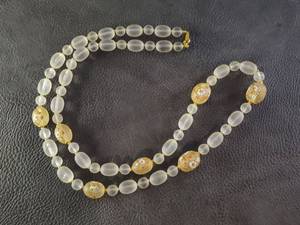 lot 2021 image: Frosted Glass Bead Necklace with Brown Floral Accents