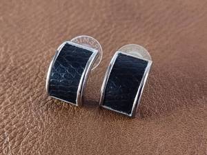 lot 2025 image: Silver-Toned Black Leather Half Hoop Earrings
