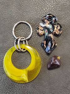 lot 2026 image: Yellow Lucite Moon and Cross Glass Charm Set