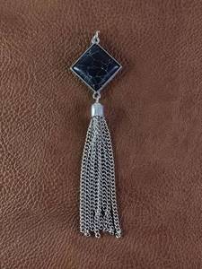 lot 2031 image: Black Marble Style and Silver-Toned Chain Tassel Pendant