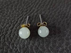Blue Milk Glass Ball Stud Earrings with Gold-Toned Closures