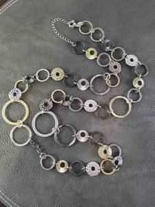 lot 2043 image: Tri-Toned Mixed Metal Circle Link Statement Necklace
