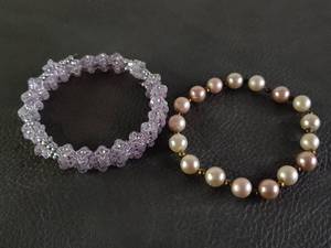 lot 2059 image: Pearl Style and Floral Crystal Bracelet Set