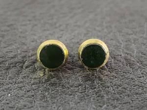 lot 2068 image: Green Onyx Gold-Toned Stud Earrings