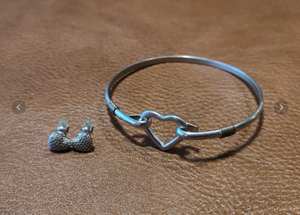 lot 2070 image: Silver-Toned Heart Jewelry Set - Bangle and Earrings
