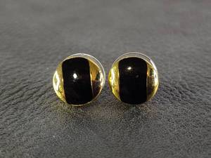 lot 2073 image: Black and Gold-Toned Oval Stud Earrings