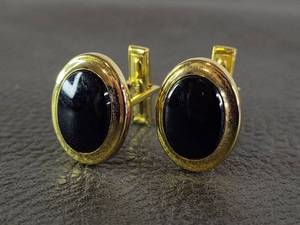 Gold Toned Black Onyx Oval Cufflinks