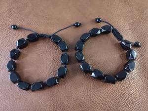 lot 2093 image: Black Onyx Geometric Adjustable Beaded Bracelet Set