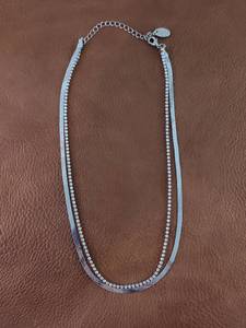 lot 2121 image: Crystal Lined Silver Mesh Dual Chain Necklace