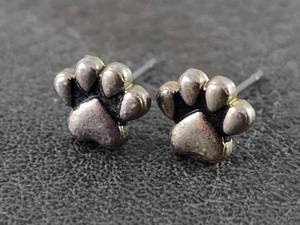 lot 2128 image: Silver-Toned Dog Paw Stud Earrings