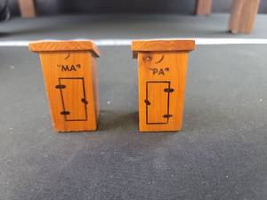 lot 2461 image: Wooden Ma and Pa Salt & Pepper Shakers