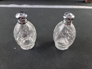 lot 2469 image: Crystal Salt and Pepper Shakers with Silver Tops