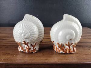 lot 2480 image: Seashell Salt and Pepper Shakers with Coral Base