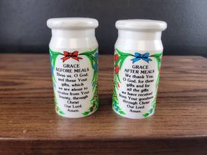 lot 2501 image: Decorative Grace Prayer Salt and Pepper Shakers