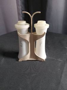 lot 2635 image: Mid-Century Salt and Pepper Shaker Set with Stand
