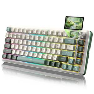 Redragon K708 Pro Wireless Mechanical Gaming Keyboard - Gasket-Mounted RGB Backlit, 81 Customizable Keys, 3-Mode (2.4G/Bluetooth/USB), Hot-Swap Pre-Lubed Switches, Screen & Control Knob - White Green - Retail: $61
