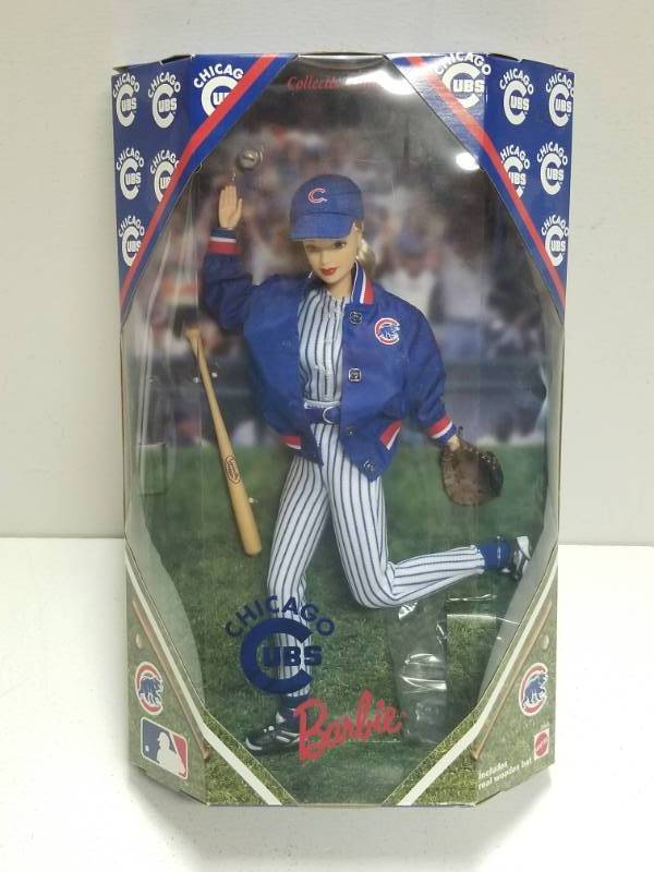 lot 1082 image: Chicago Cubs Barbie Doll Collectors Edition w Louisville Slugger & Glove New