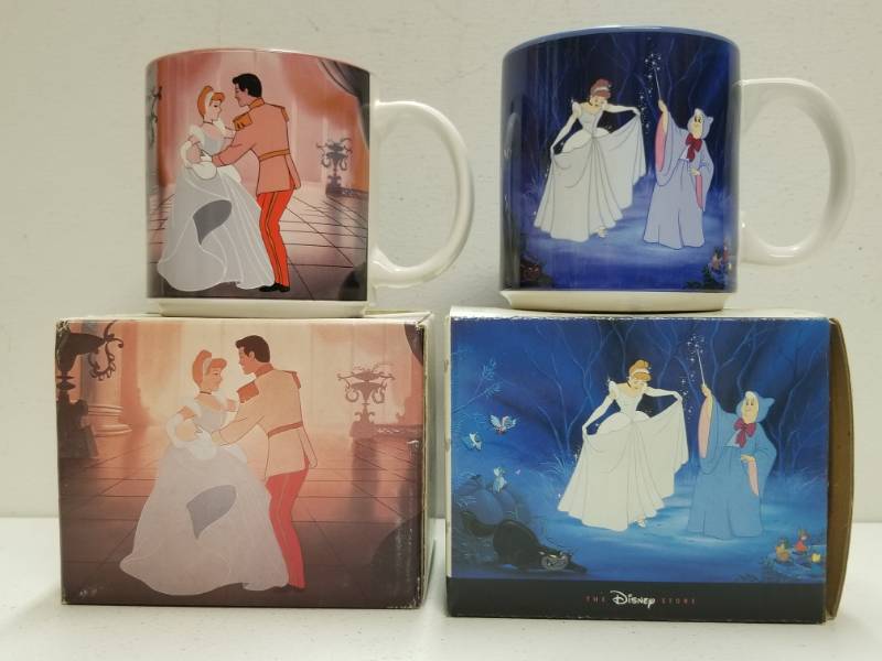lot 1049 image: Cinderella Coffee Mug Lot Disney Store Exclusive Fairy Godmother & Prince New