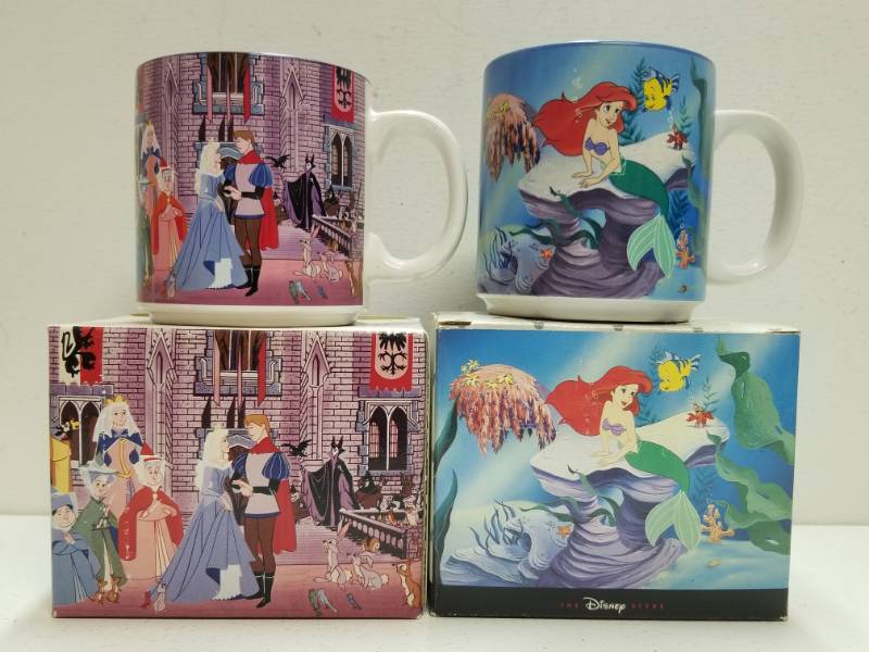 lot 1050 image: Sleeping Beauty & Little Mermaid Coffee Mug Lot Disney Store Exclusive New
