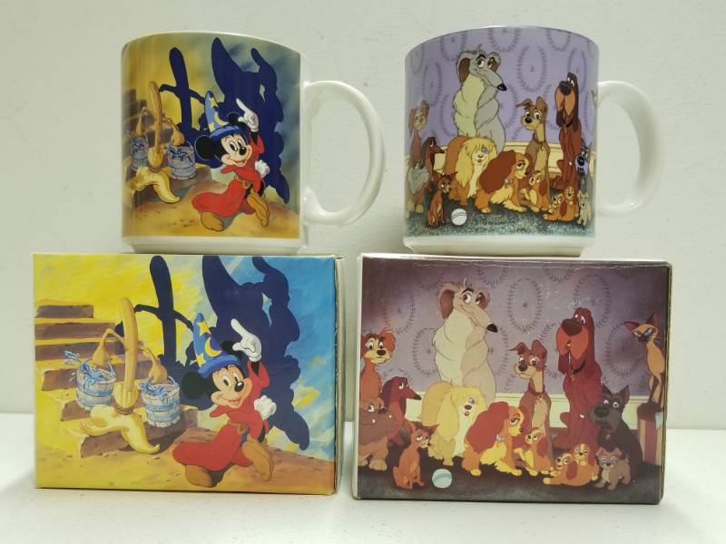 lot 1052 image: Sorcerers Apprentice & Lady and Tramp Coffee Mug Lot Disney Store Exclusive New