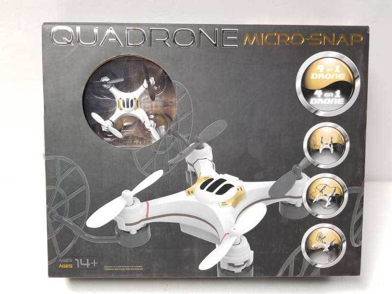lot 1065 image: Quadrone Micro-Snap Remote Control White Drone 4 Flying Modes New