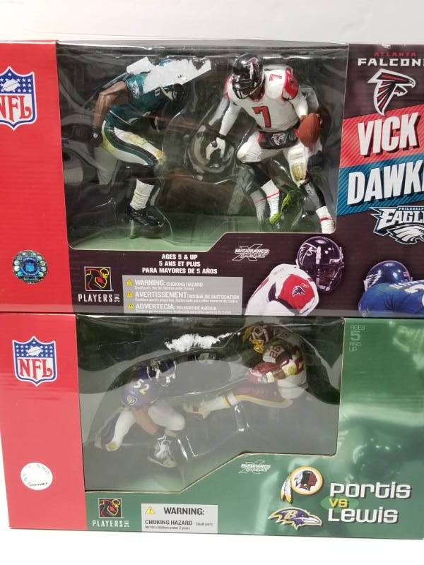 lot 1073 image: Ray Lewis & Clinton Portis McFarlane 2-Pack Figure w Michael Vick & Brian Dawkins New