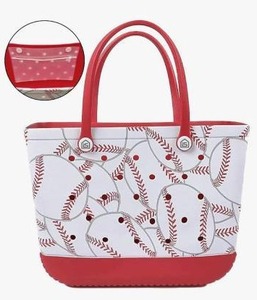 Baseball Pattern Waterproof Tote Bag, Lot of 1 lg and 2 Medium Sized Bags