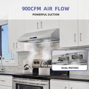 FIREGAS Under Cabinet Range Hood 30 inch, 900 CFM Stainless Steel Kitchen Hood With Dual Motor, Touch Screen, 3-Speed exhaust fan, Dishwasher Safe Baffle Filters & LED Lights Vent Hood - Retail: $230