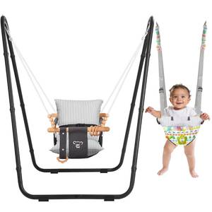lot 3399 image: 2-in-1 Baby Bouncer Jumper & Toddler Swing, OutdoorIndoor Baby Swing with 5-Point Safety Harness, Space-Saving Design, Stable and Secure Jumper for Baby