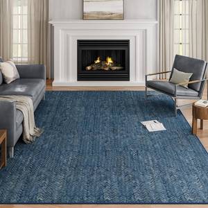 lot 3403 image: Eleisa Modern Vintage 6x9 Herringbone Chevron Area Rug for Living Room, Blue, Non-Slip Stain Resistant Washable Rug, Farmhouse Home Decor Carpet for Bedroom, Kitchen, Dining Room