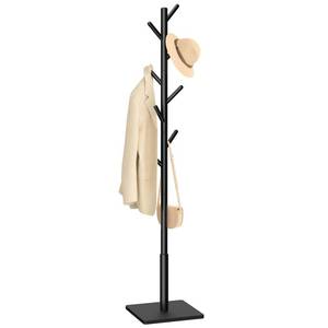 lot 3408 image: Yawinhe Coat Rack, Sturdy Woode Stand Tree with 8 Hooks, 3 Adjustable Height for Bedroom, Hallway, Entrance, Office, 11.8 x 70.8 inches, Black, 1-Pack, Square Base