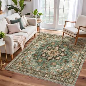 lot 3424 image: TOPRUUG Green Washable Entry Rug - 4x4 Area Rugs for Kitchen Bedroom Bedside Bathroom Entryway Non Slip with Rubber Backing Low Pile Ultra Soft Stain Resistant Small Carpet (Green, 4x4)