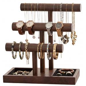 lot 4397 image: Kigeli Wooden Bracelet Holder Stand, Bracelet Display with 3 Tier, T-bar Bangle Storage Organizer Showing Bracelets Necklaces and Watches Rings for Home Vendors Craft Shows and Store