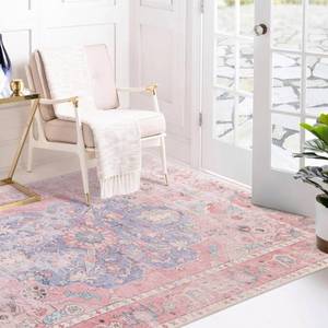 lot 4401 image: Sofrug Area Rug 3x5 - Vintage Ocean Pink Mixed Area Rugs Honeycomb Non Slip Backing Carpet Foldable & Machine Washable Distressed Rugs for Living Room Bedroom Dining Room Home Office
