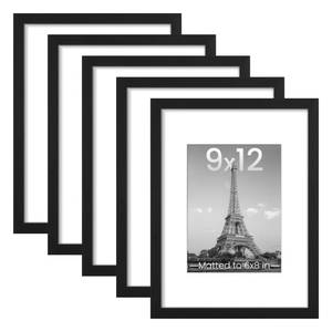 lot 4404 image: upsimples 9x12 Picture Frame Set of 5, Display Pictures 6x8 with Mat or 9 x 12 Without, Wall Gallery Photo Frames, Black