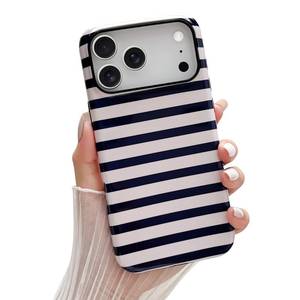 lot 4414 image: Skyseaco for iPhone 17 Pro Max Case Cute Aesthetic Horizontal Striped Phone Case for Women Girl Shockproof Slim TPU and Hard PC Protective Cover 6.9 inch 2025 - Navy Blue