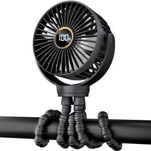 lot 4432 image: Portable Stroller Mini Fan, Small Rechargeable Personal Fan, Baby Travel Essentials for Wagon, Car Seat, Treadmill, Battery Powered Biking Gear Accessories, 360° Rotation, 3-Speed, Display, Black