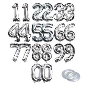 lot 4447 image: 20 Pcs 16 Silver Foil Number Balloons (2 sets of 0-9) - Mylar Aluminum Hanging Decorations for Graduation, Birthday, Christmas & New Years Eve Parties