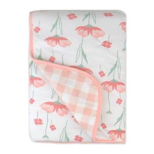 lot 4451 image: HonestBaby Reversible Baby Blanket 100% Organic Cotton for Infant Boys, Girls, Strawberry Pink Floral, One Size